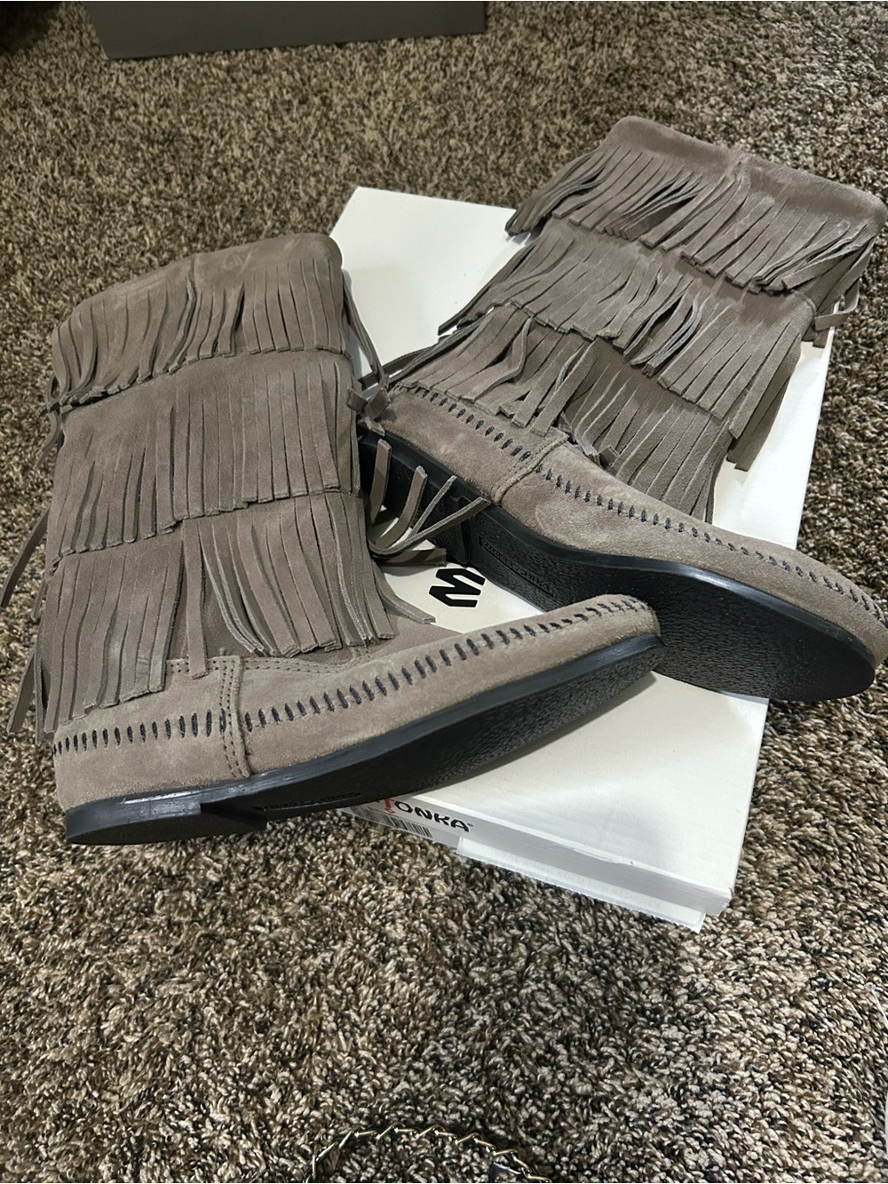 Minnetonka Grey  Suede Fringe Over-the-Knee Boots